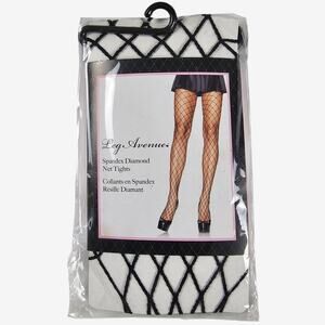 NWT Leg Avenue Fishnet Tights One Size Black Diamond Net Spandex Lingerie